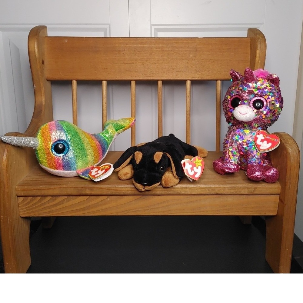 Lot Of 3 Ty Beanie Babies Nori Beanie Boo, Doby 4110, Sparkle The Unicorn NWT